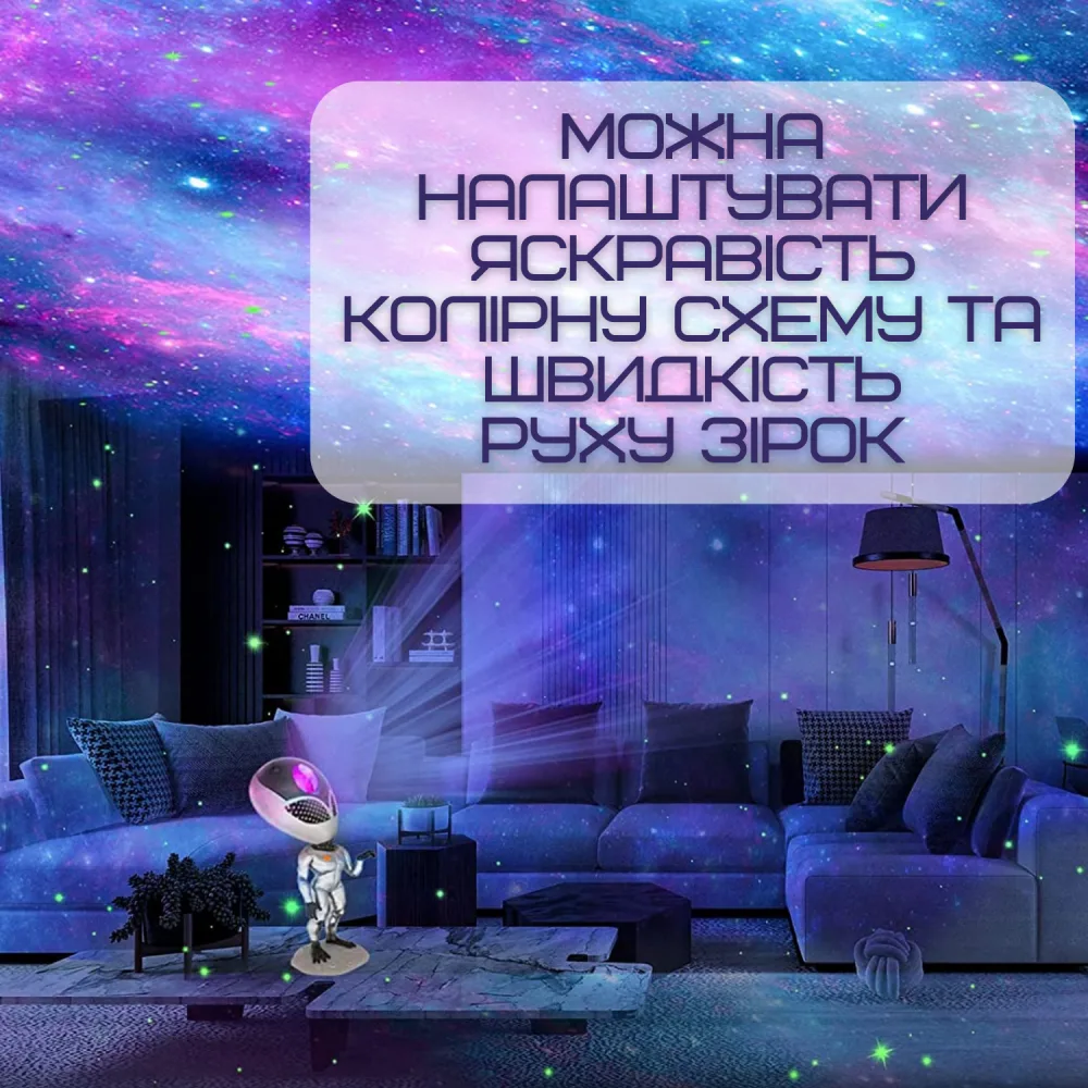 Лазерний Проектор Зоряного Неба Прибулець 8 Режимів + 5 Рівнів Інтенсивності Нічник Для Дітей та Дорослих з Функцією Повторення Слів та Таймером AlienSUN — фото 4