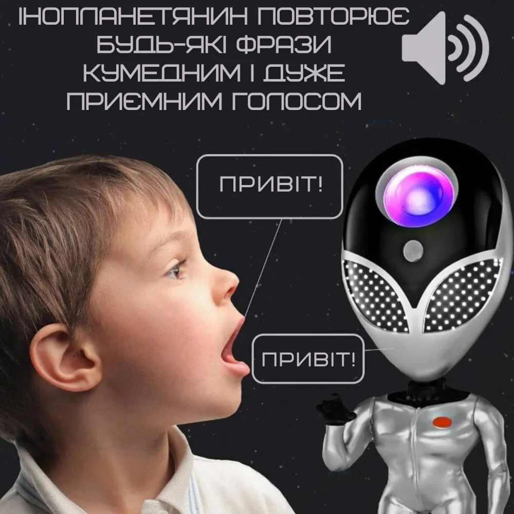 Лазерний Проектор Зоряного Неба Прибулець 8 Режимів + 5 Рівнів Інтенсивності Нічник Для Дітей та Дорослих з Функцією Повторення Слів та Таймером AlienSUN — фото 5