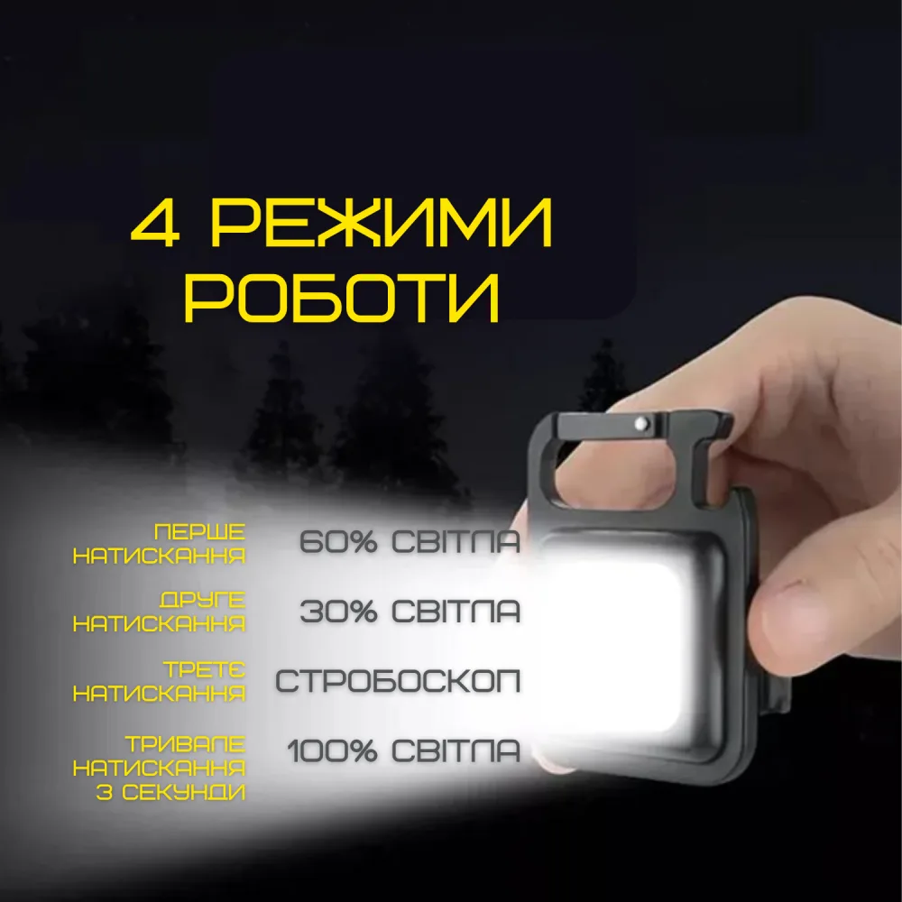 Портативний Замок Ліхтарик Кишеньковий 4в1 на Магніті та Акумуляторі TYPE-C зі Складною Підставкою Чорний — фото 3