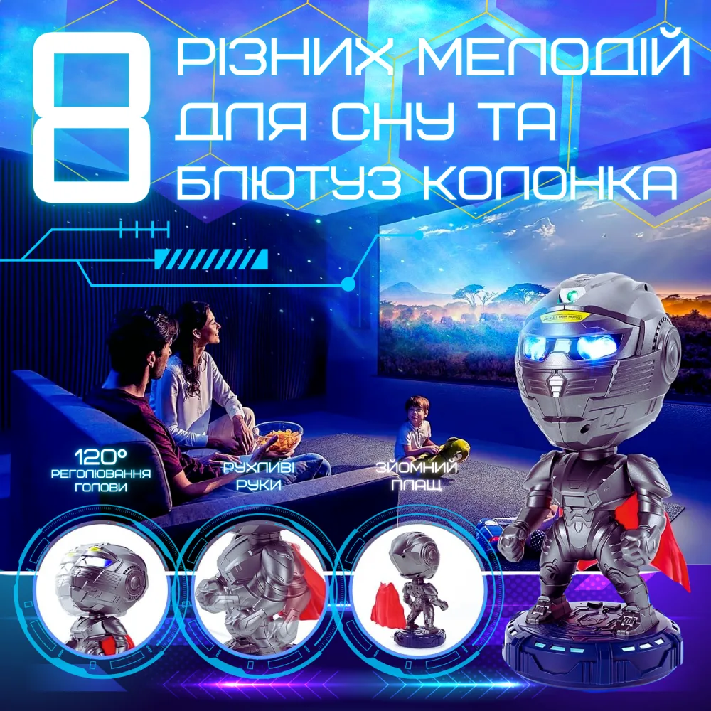 Проектор Зоряного Неба з Bluetooth Колонкою + Звуки Природи + LED Підсвічування Світлодіодний Нічник Супергерой Лазерний 8 Режимів Для Дітей та Дорослих — фото 3