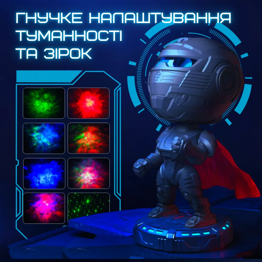 Проектор Зоряного Неба з Bluetooth Колонкою + Звуки Природи + LED Підсвічування Світлодіодний Нічник Супергерой Лазерний 8 Режимів Для Дітей та Дорослих — фото 6